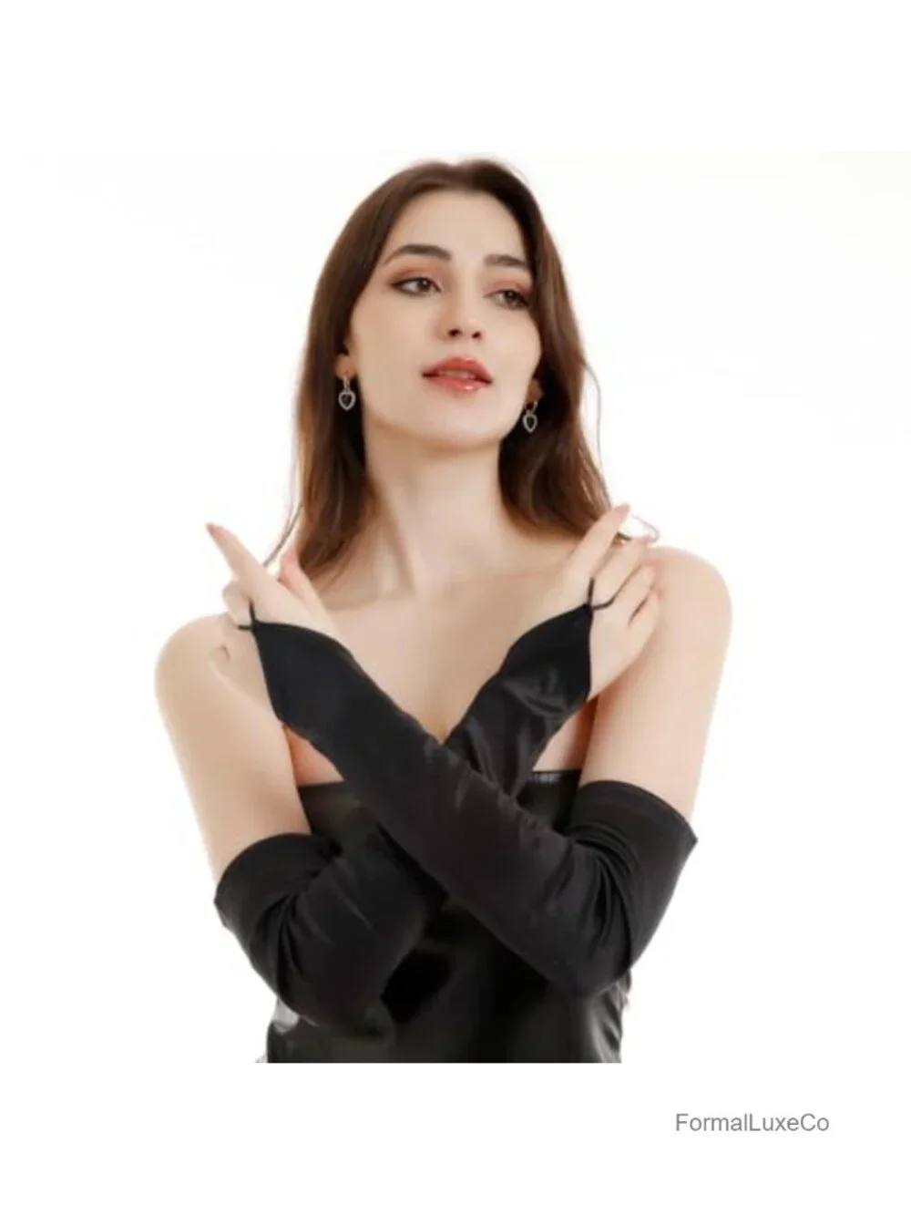 Satin Fingerless Opera Gloves Elbow Length Formal Wedding Party Accessory